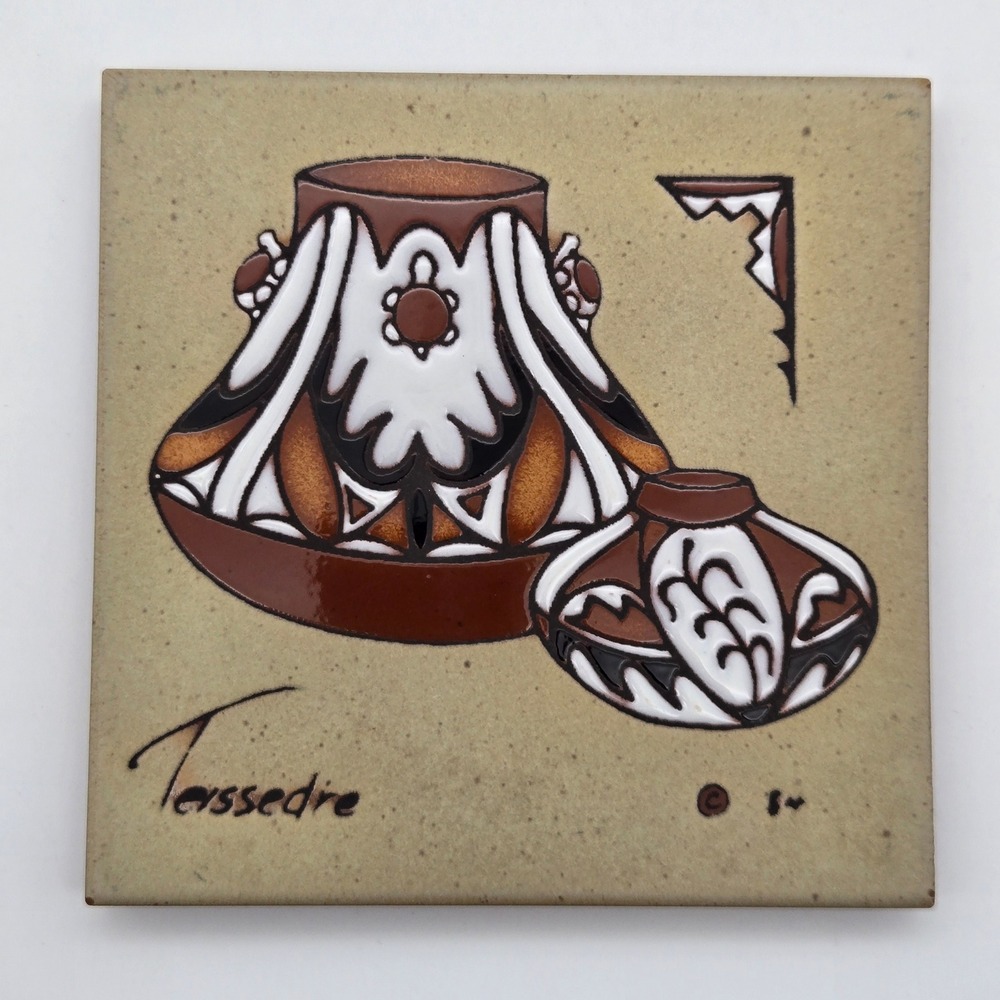 Tassedie Ceramic Tile Trivet Southwestern‎ Pottery Wall Plaque Signed Vintage